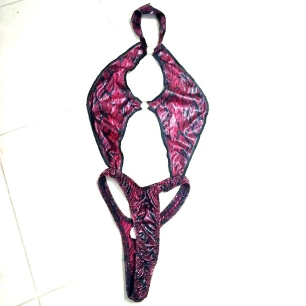 ❤️Fredricks of Hollywood Snake Skin Print Skimpiest 1 Piece Thong Swimsuit Sz S